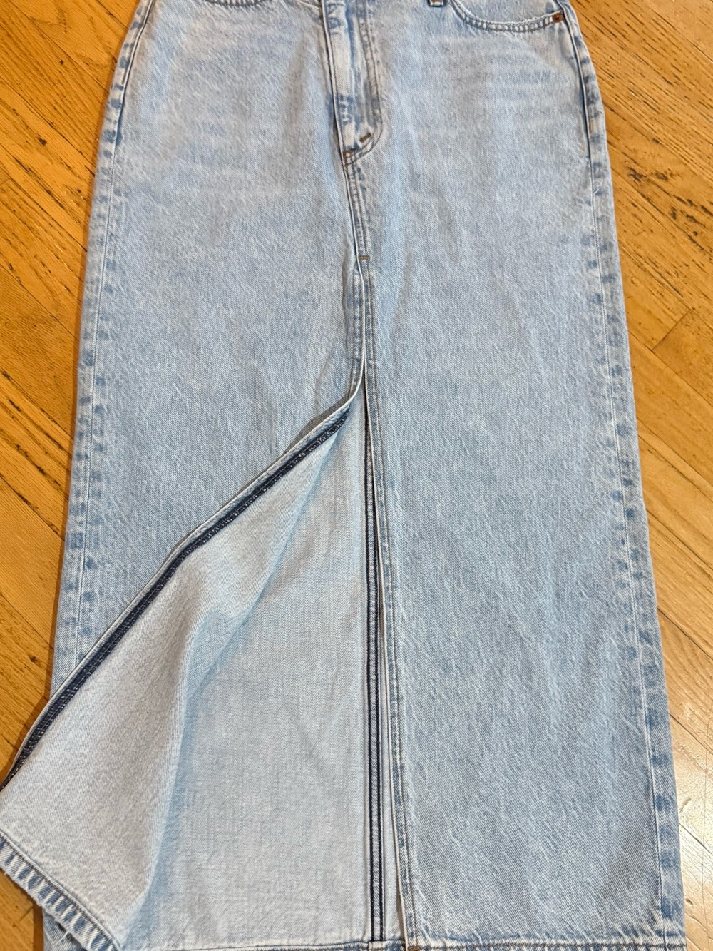 Abercrombie & Fitch Light Blue Denim Maxi Skirt with Front Slit
